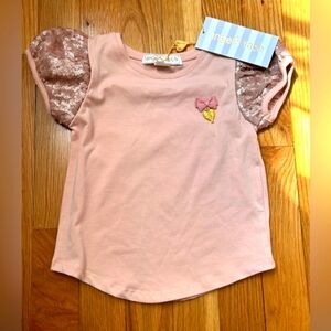 NWT Angels face sequined sleeve tee size 1-2 brand new with tags